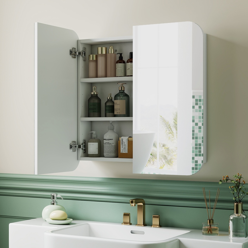 Arched Mirror Cabinet with Adjustable Shelves White image 2