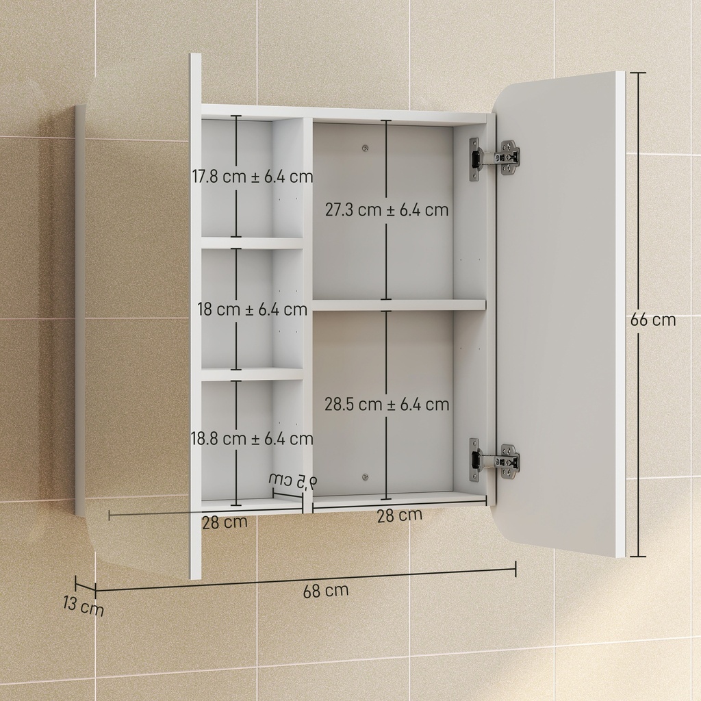 Arched Mirror Cabinet with Adjustable Shelves White image 3