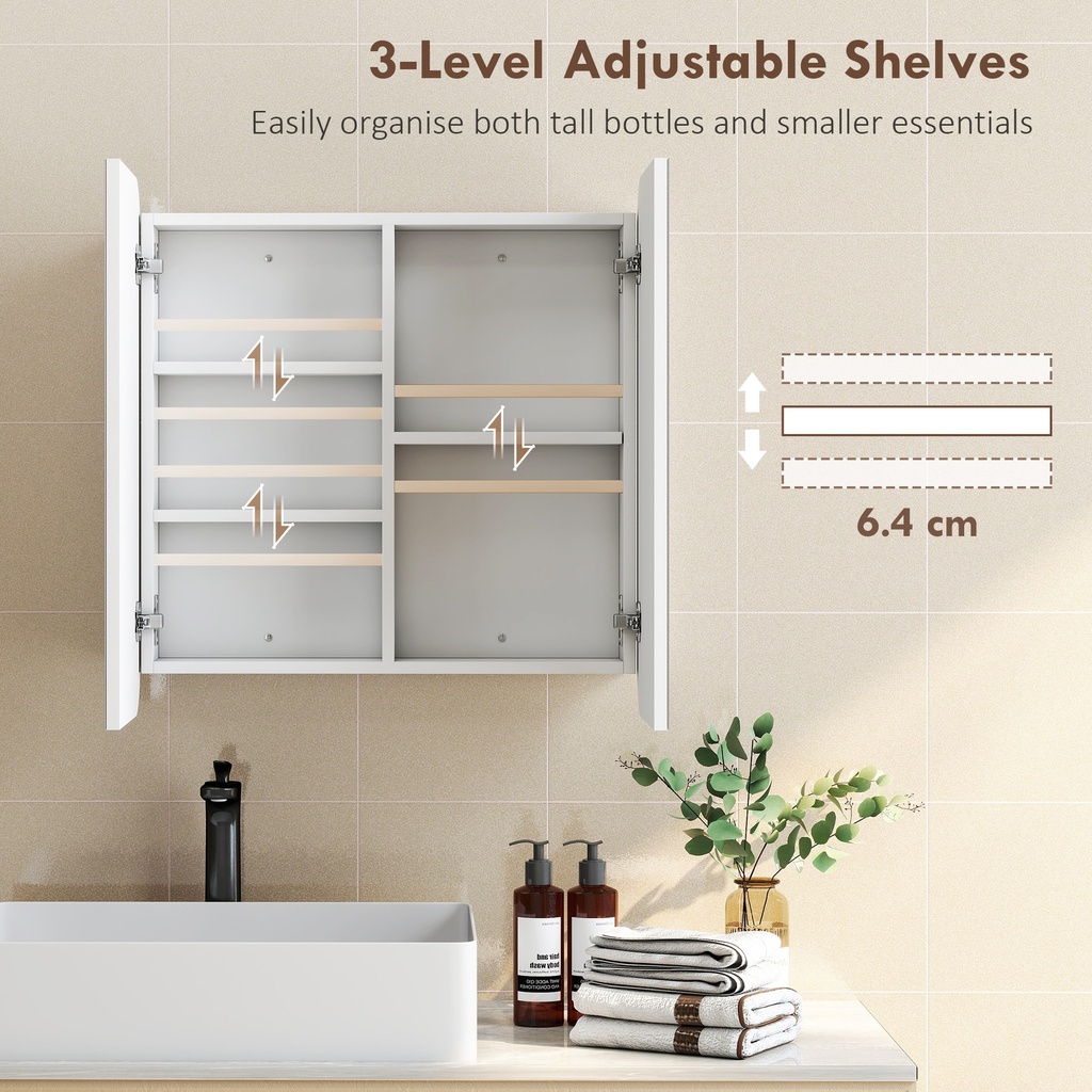 Arched Mirror Cabinet with Adjustable Shelves White image 6