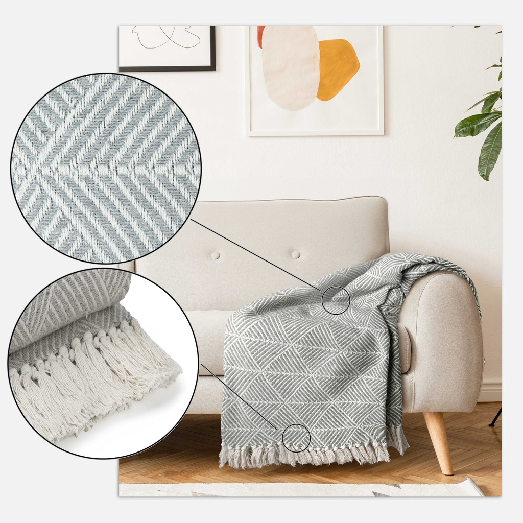 Geo Diamond - Recycled Cotton Throw in Silver - Image 4
