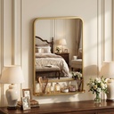 Wall Mirror with Storage Shelf 70x50cm Gold image 2