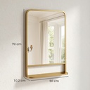Wall Mirror with Storage Shelf 70x50cm Gold image 3