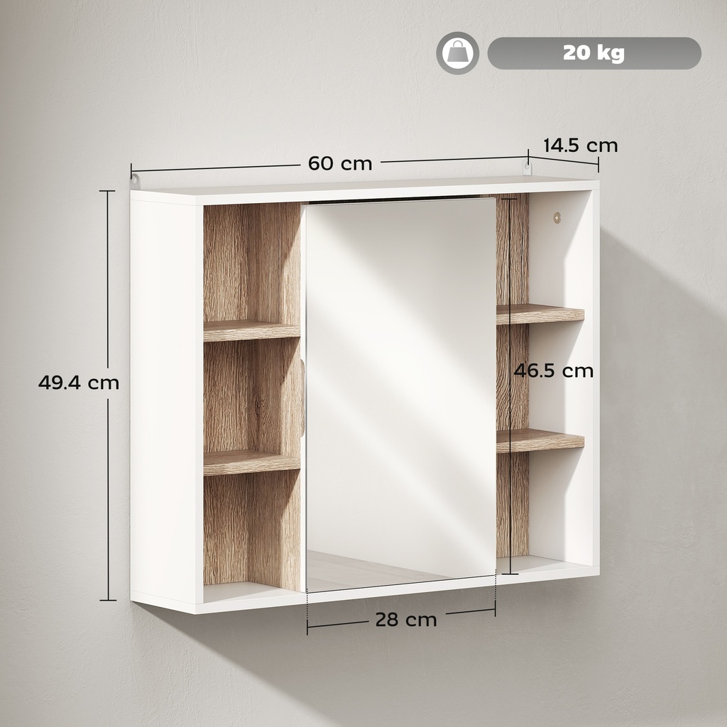 Wall-Mounted Mirror Cabinet with Shelf White image 3