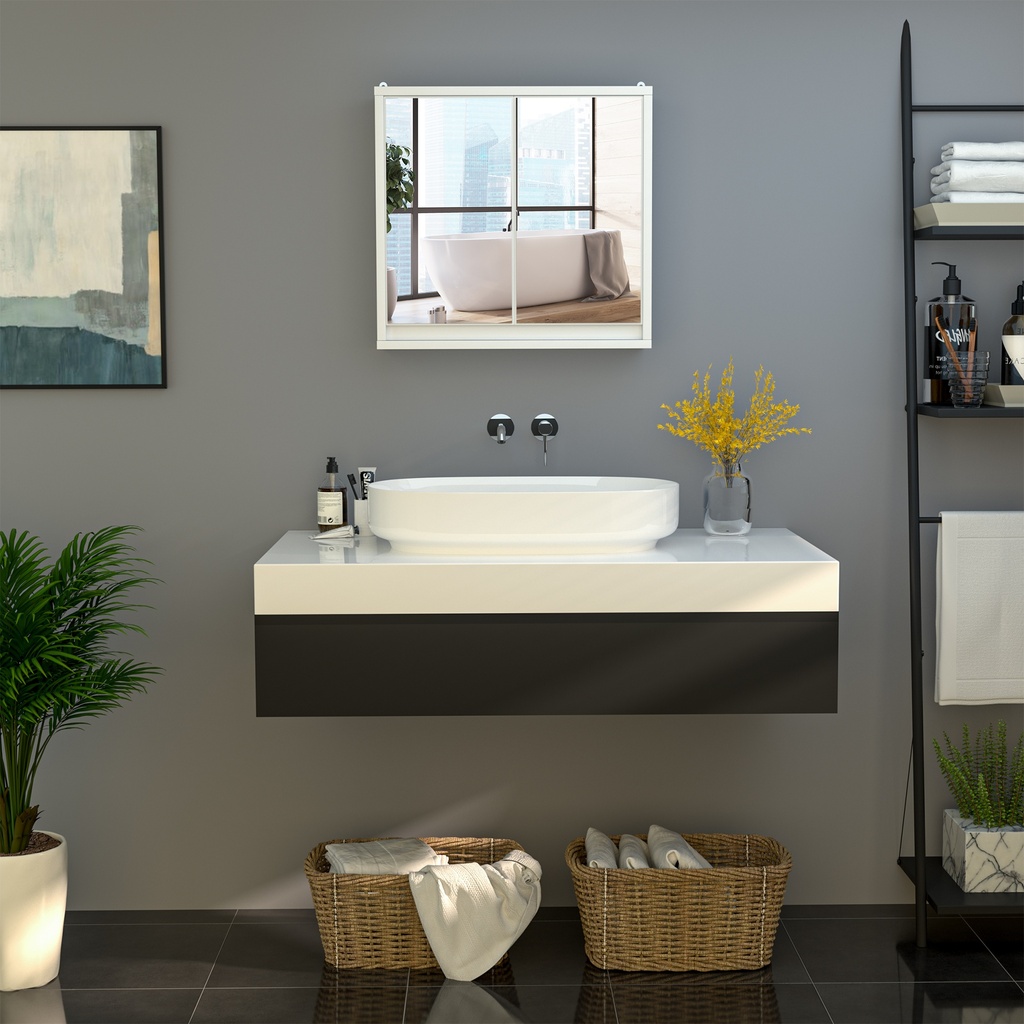 Wall-Mounted Bathroom Cabinet Double Door White image 2