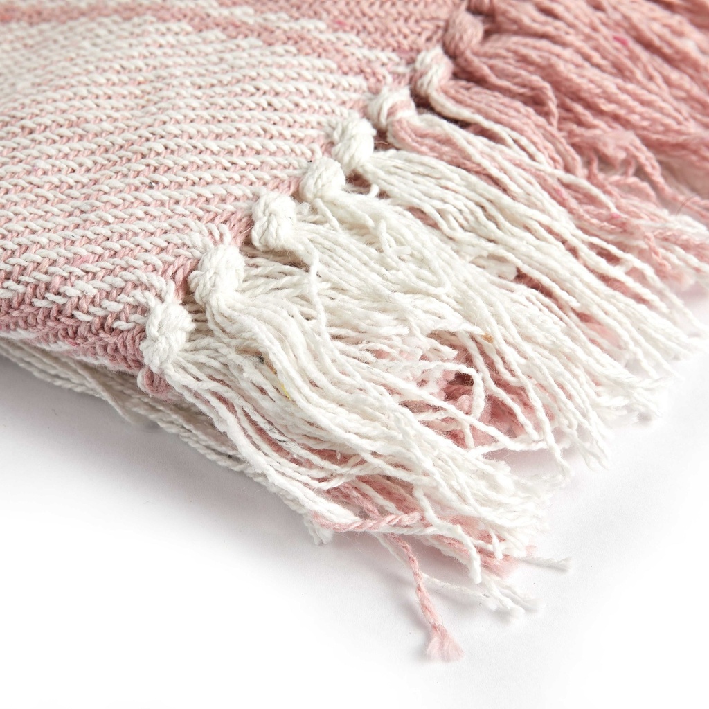 Comfy Check - Recycled Cotton Throw in Blush Pink - Image 2