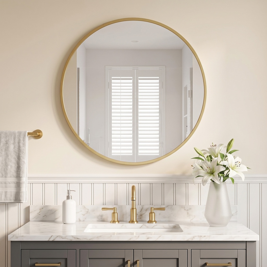 Round Wall Mirror Modern Gold 61cm image 2