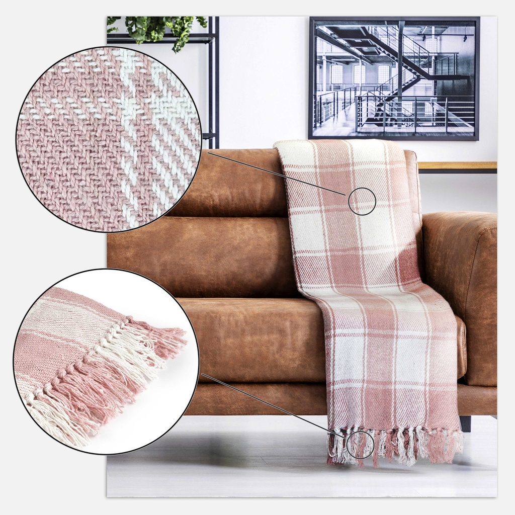 Comfy Check - Recycled Cotton Throw in Blush Pink - Image 3