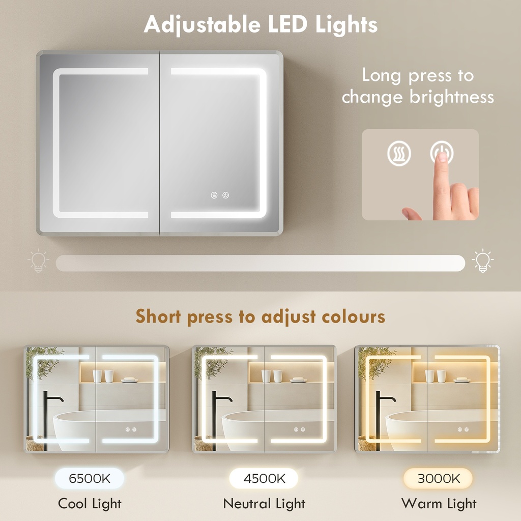 LED Mirrored Bathroom Cabinet Anti-Fog 60x80cm image 5