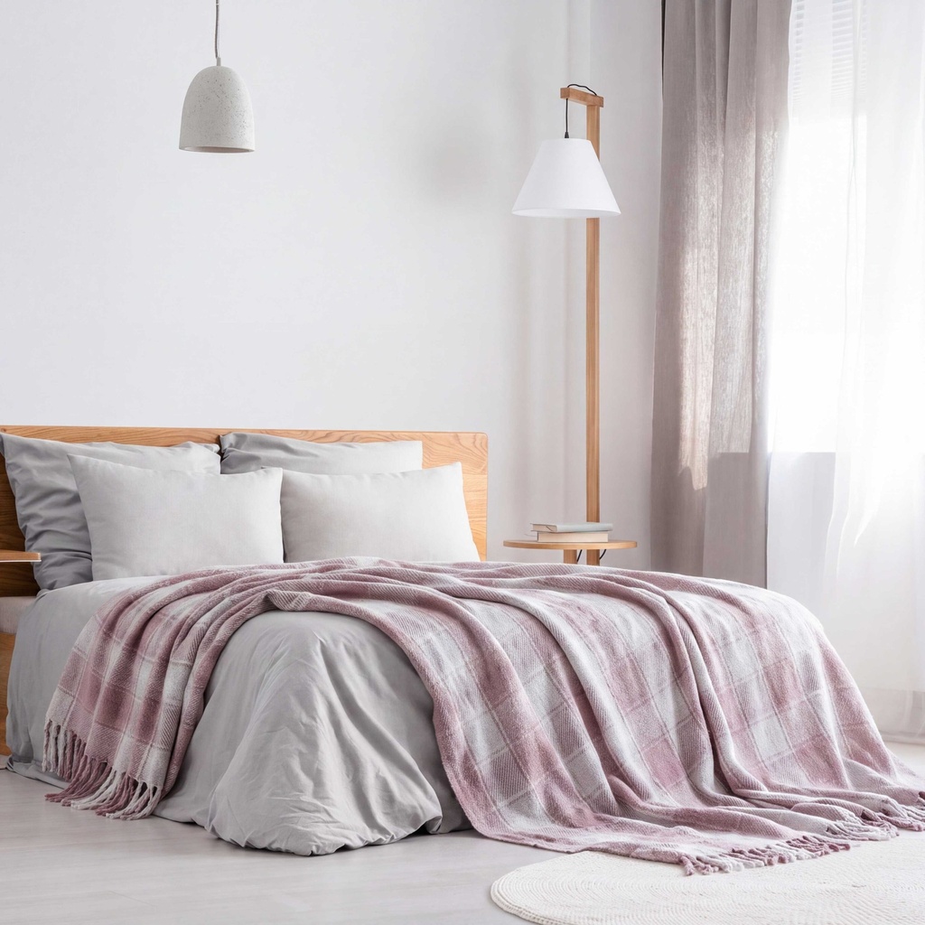 Comfy Check - Recycled Cotton Throw in Blush Pink - Image 4