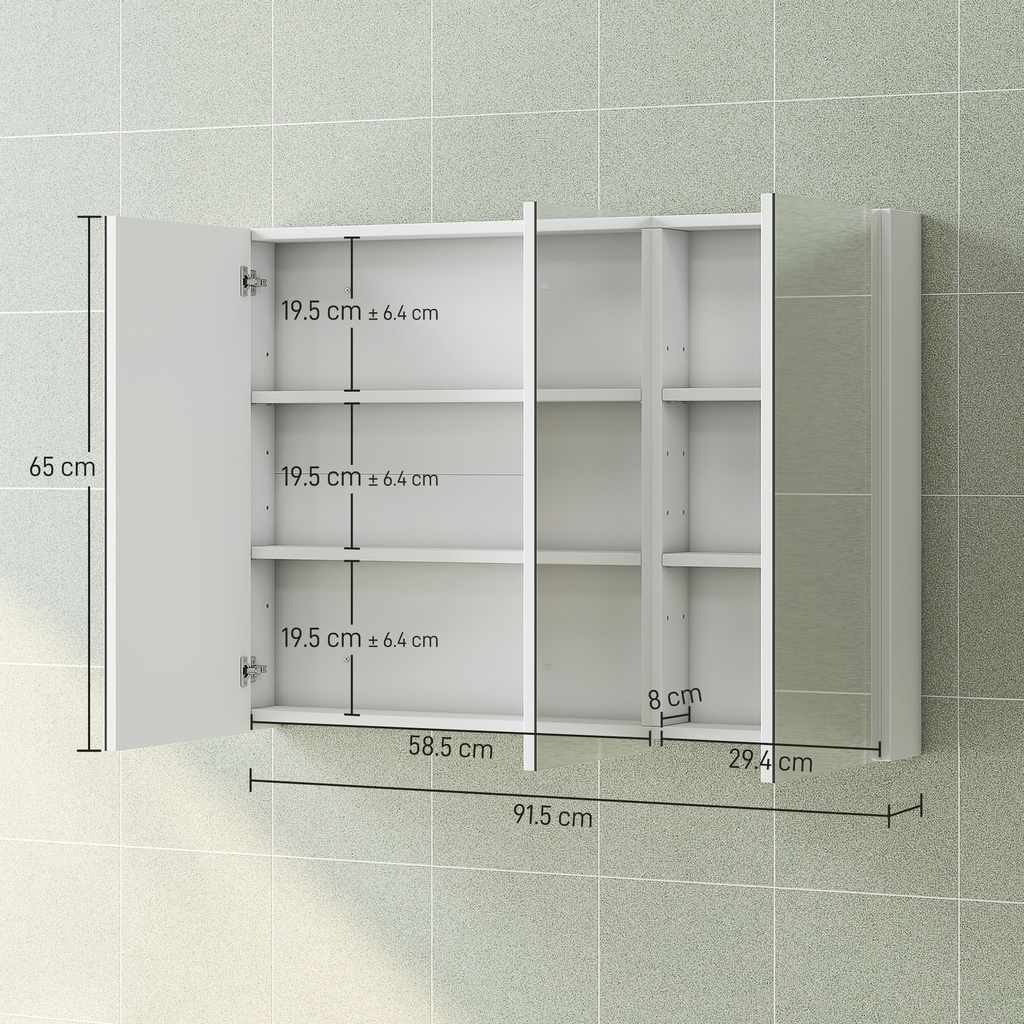 Bathroom Mirror Cabinet with Shelves - White image 3