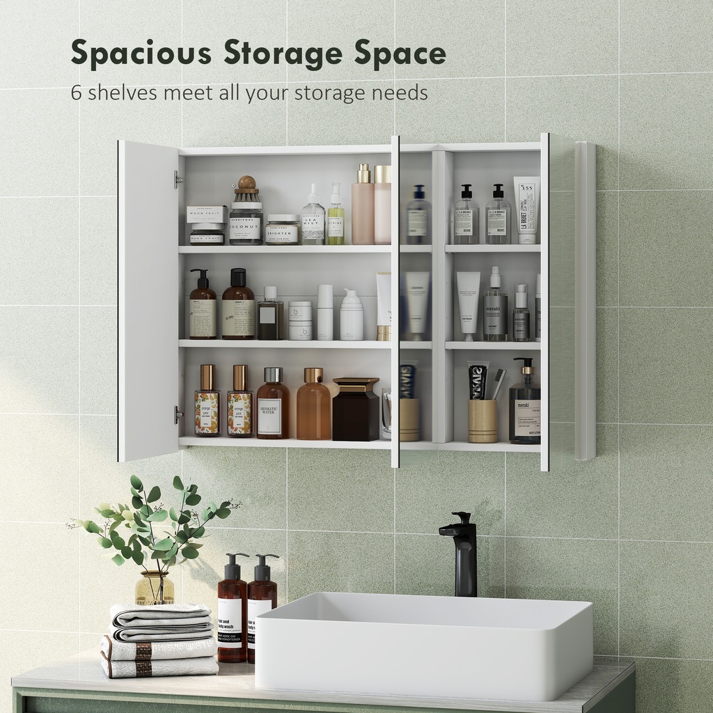 Bathroom Mirror Cabinet with Shelves - White image 4