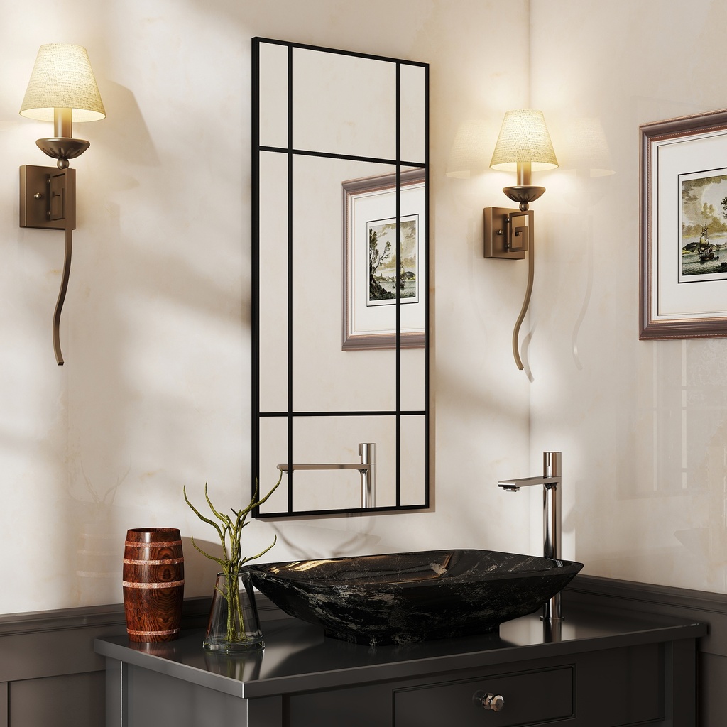 Decorative Wall Mirror with Hooks - Black image 2