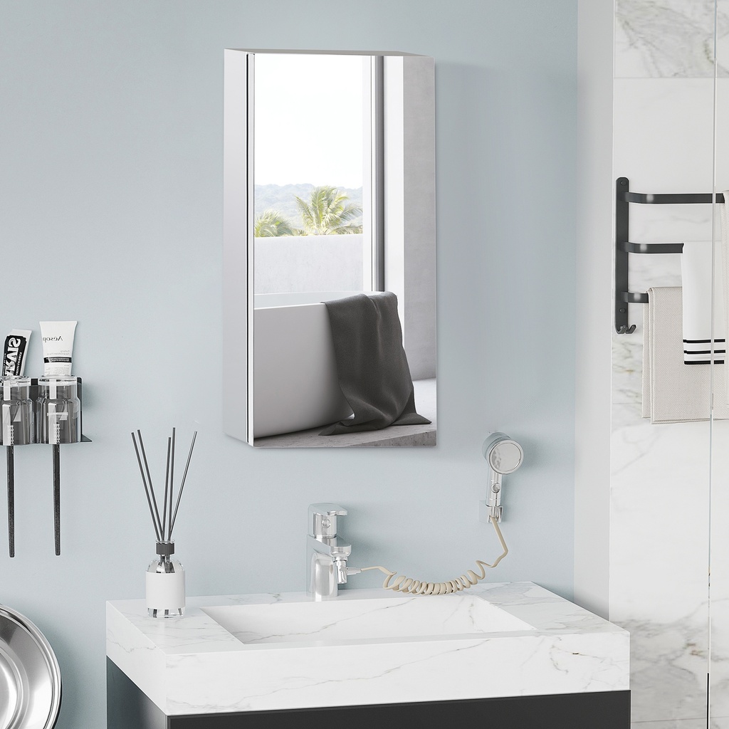 Wall-mounted Bathroom Mirror Cabinet 300mm Stainless Steel image 2