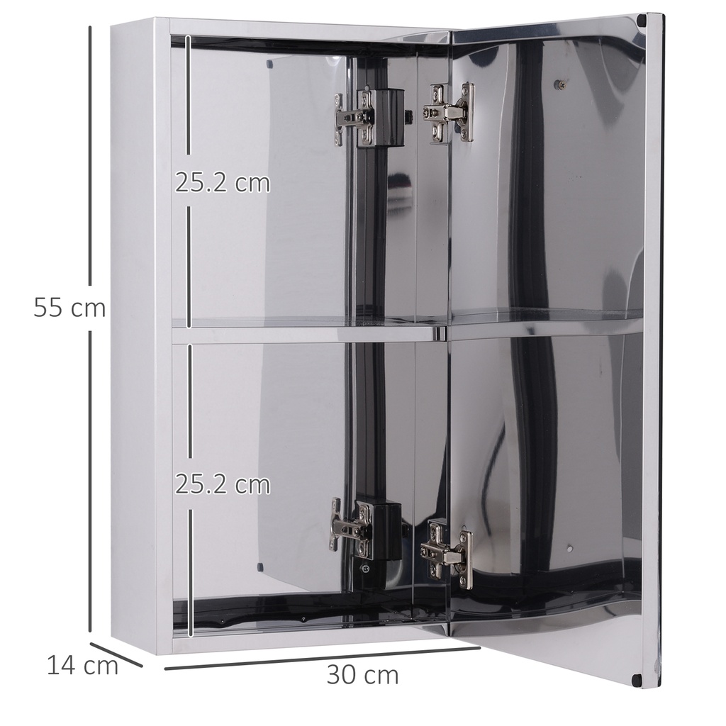 Wall-mounted Bathroom Mirror Cabinet 300mm Stainless Steel image 3
