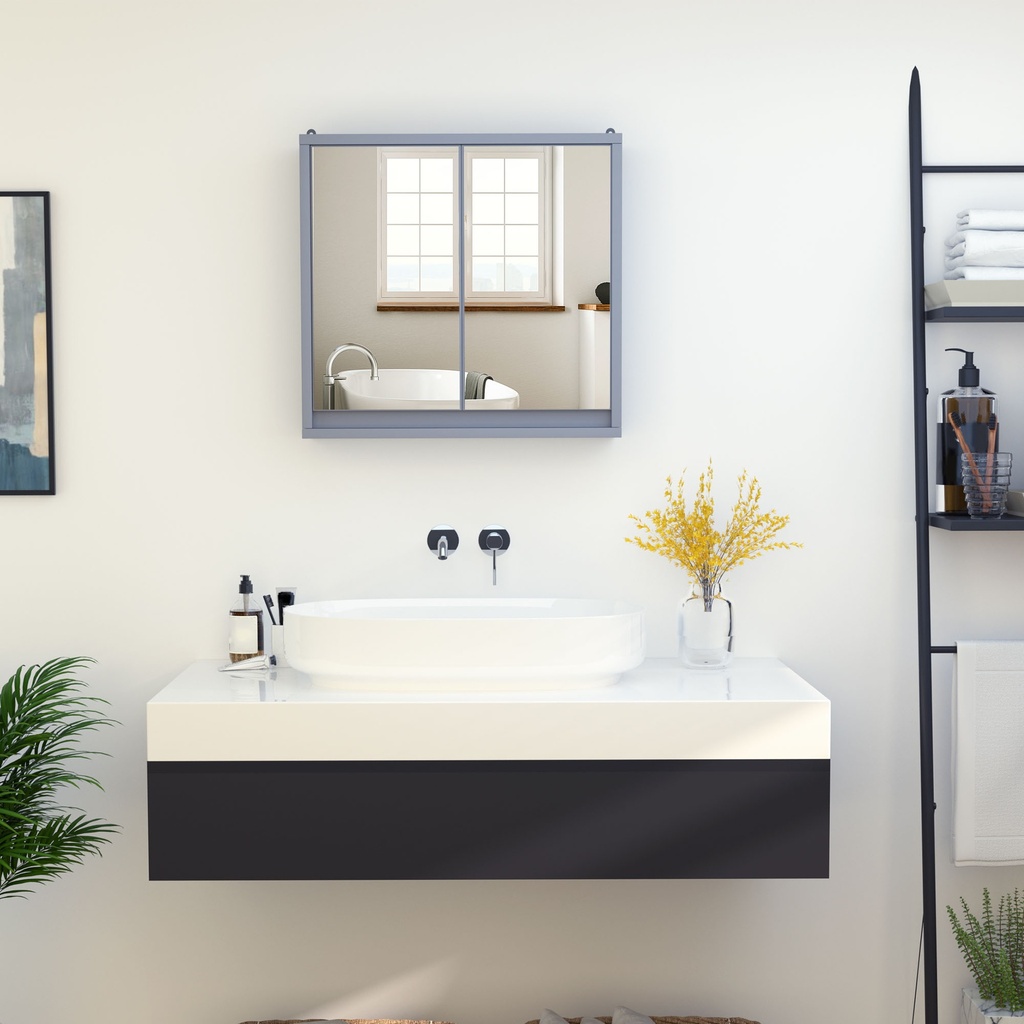 Wall Mounted Mirror Cabinet Grey with Storage Shelf image 2