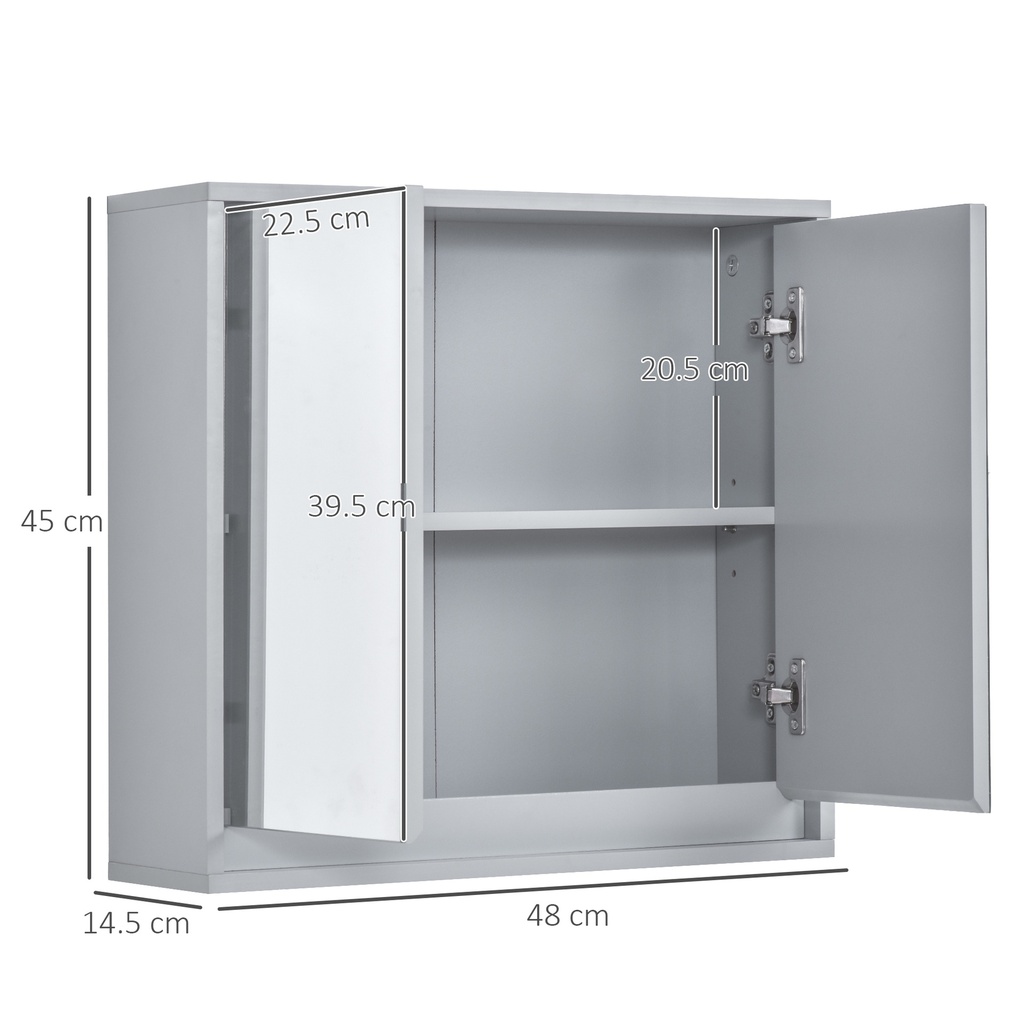 Wall Mounted Mirror Cabinet Grey with Storage Shelf image 3