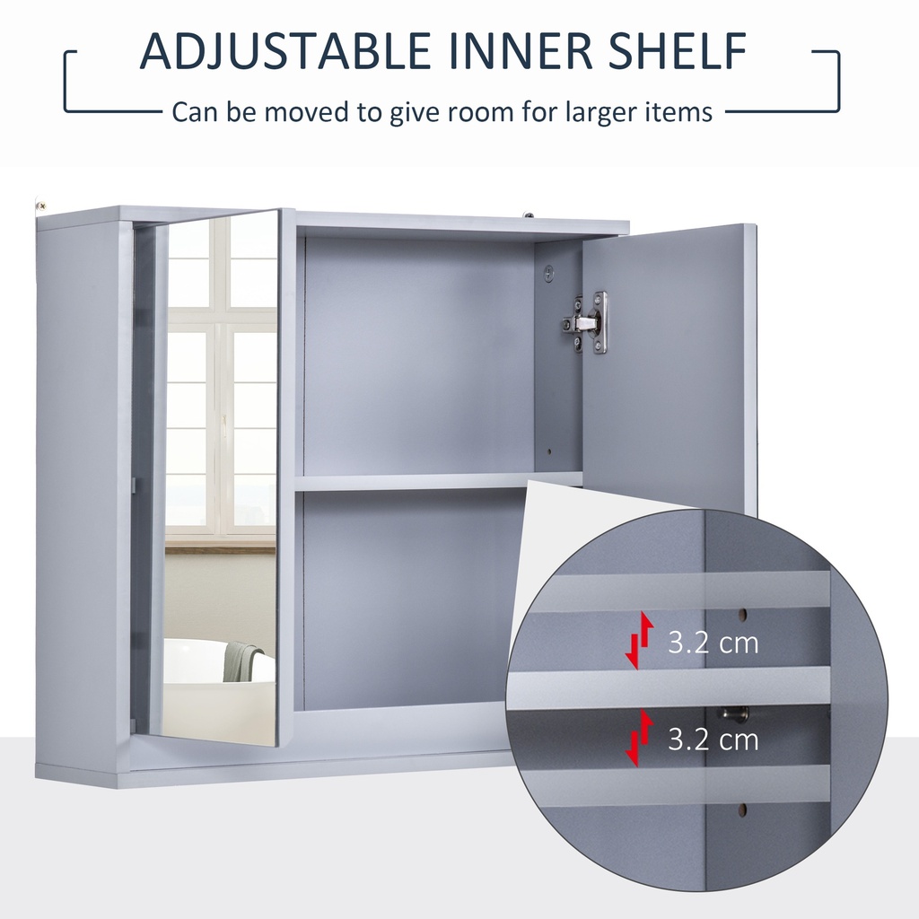 Wall Mounted Mirror Cabinet Grey with Storage Shelf image 4