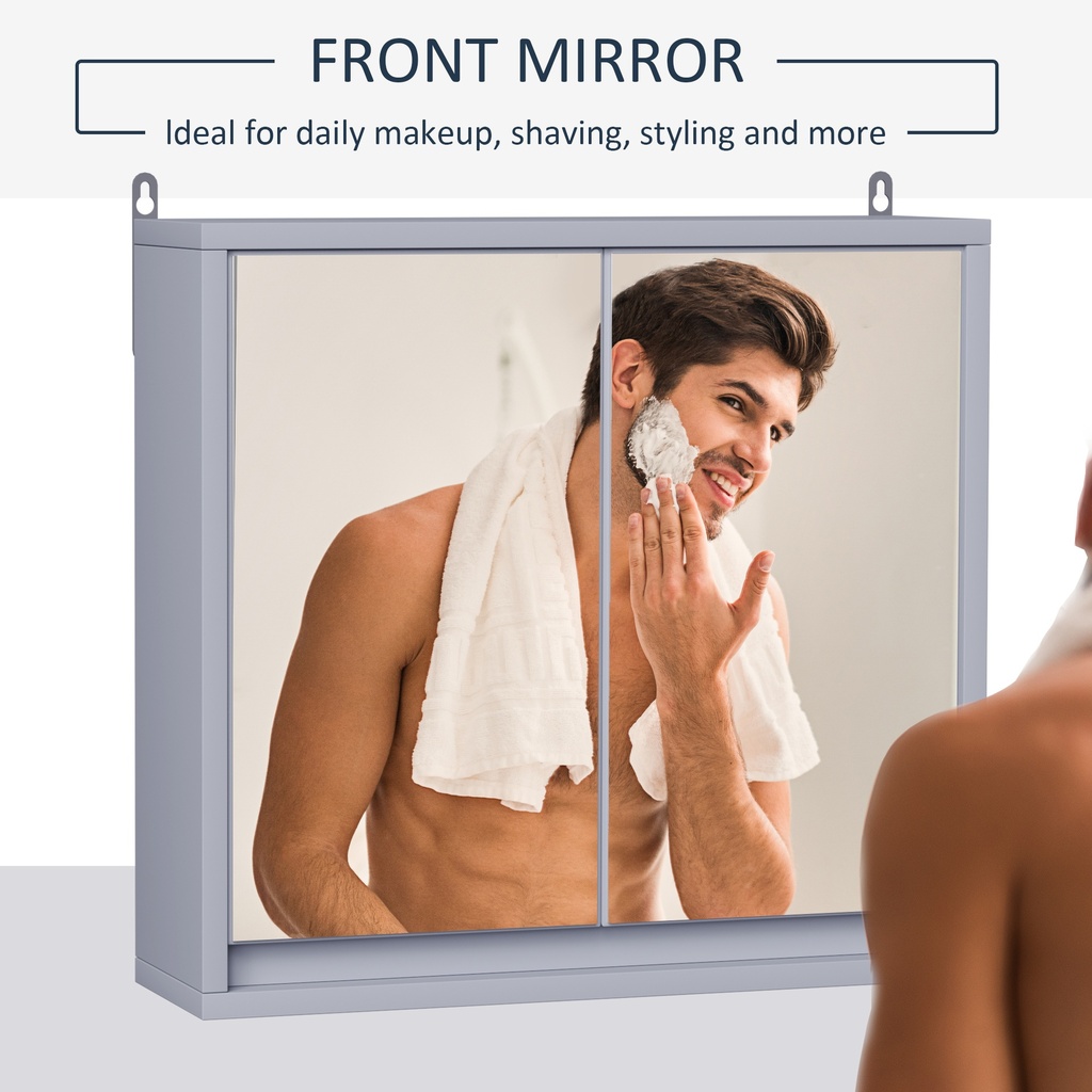 Wall Mounted Mirror Cabinet Grey with Storage Shelf image 5