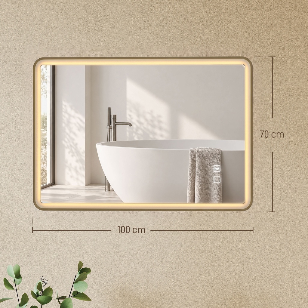 LED Bathroom Mirror Dimmable Anti-Fog Bluetooth 100x70cm Gold image 3