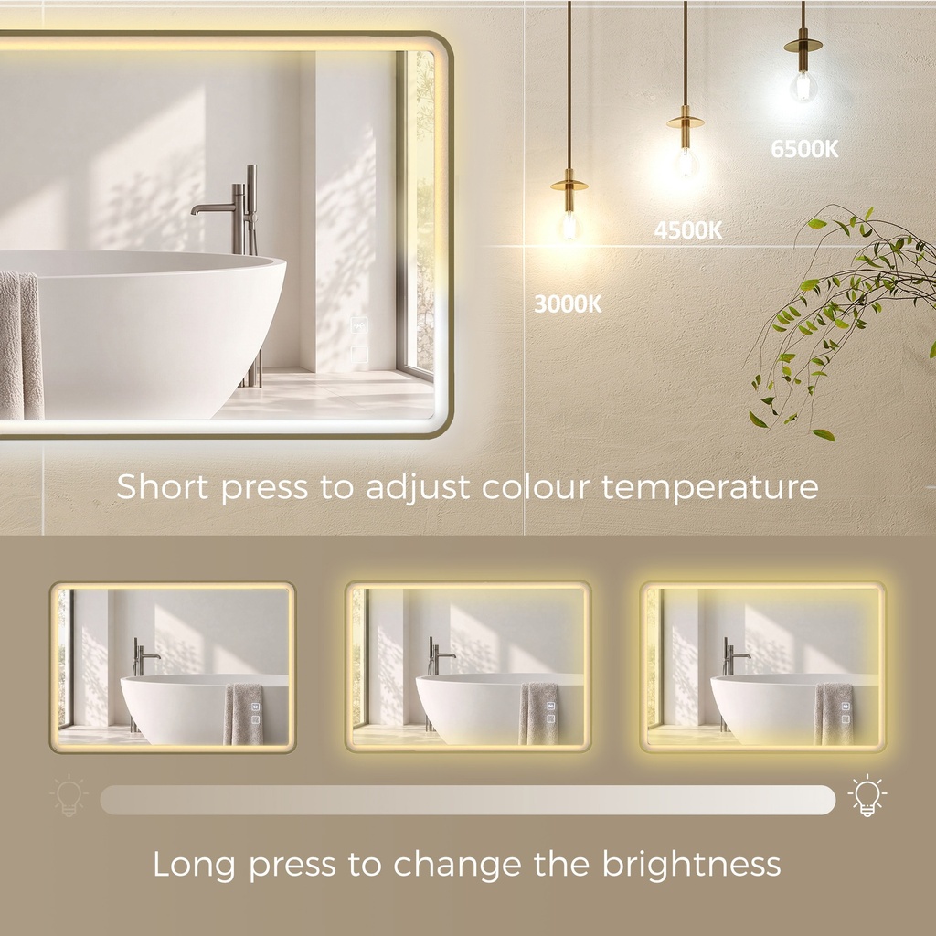 LED Bathroom Mirror Dimmable Anti-Fog Bluetooth 100x70cm Gold image 5