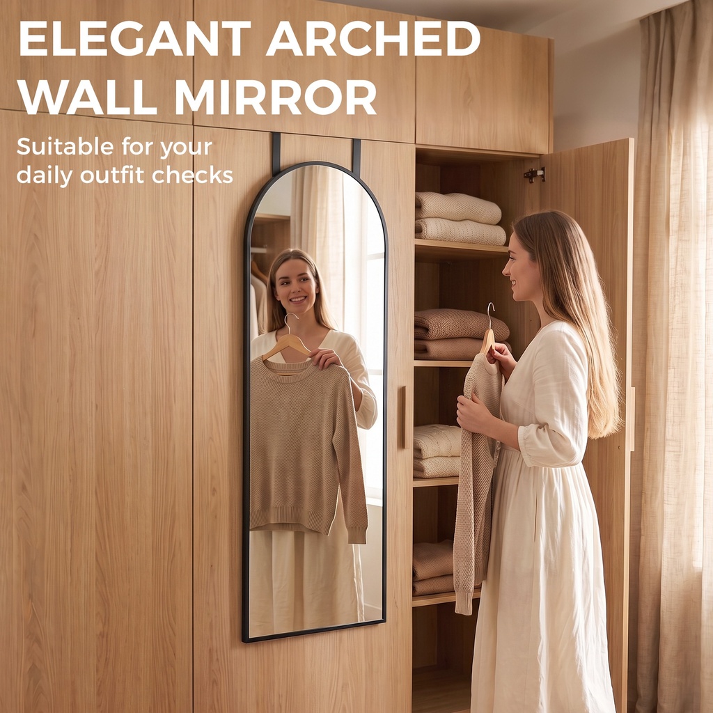 Full-Length Arched Mirror Wall-Mounted 40x110cm Black image 4