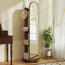 Full-Length Mirror Coat Rack Storage Shelves Wood Brown image 3