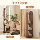 Full-Length Mirror Coat Rack Storage Shelves Wood Brown image 5