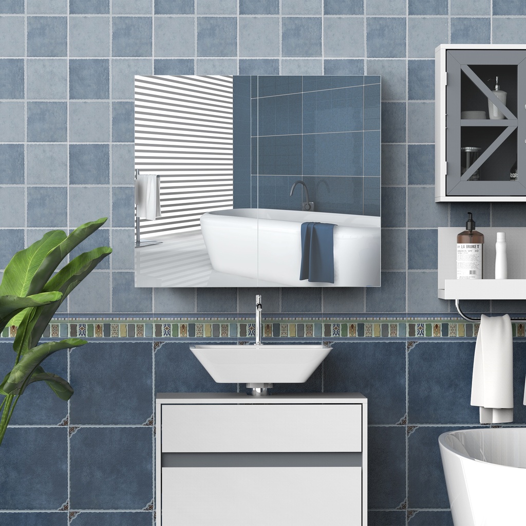 Wall-Mount Mirror Cabinet White 70x15x60 cm image 2