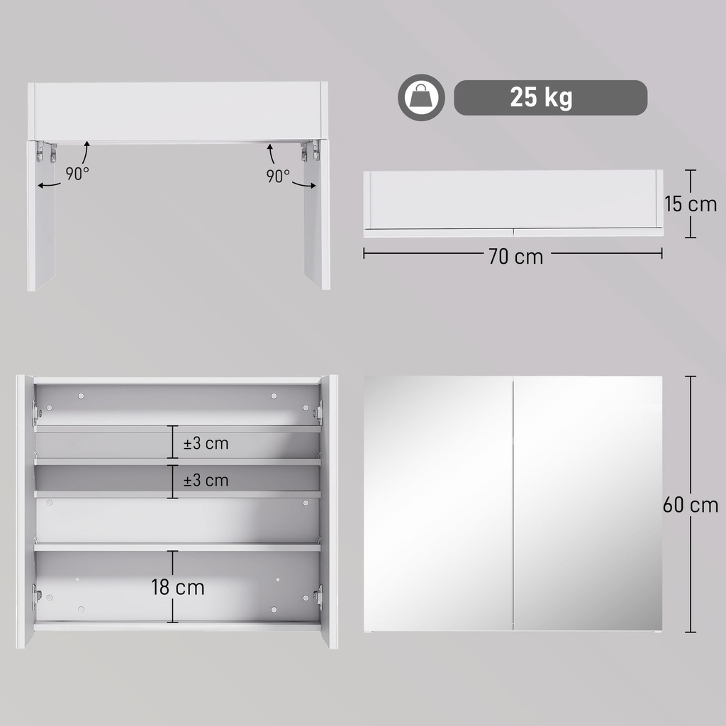 Wall-Mount Mirror Cabinet White 70x15x60 cm image 3