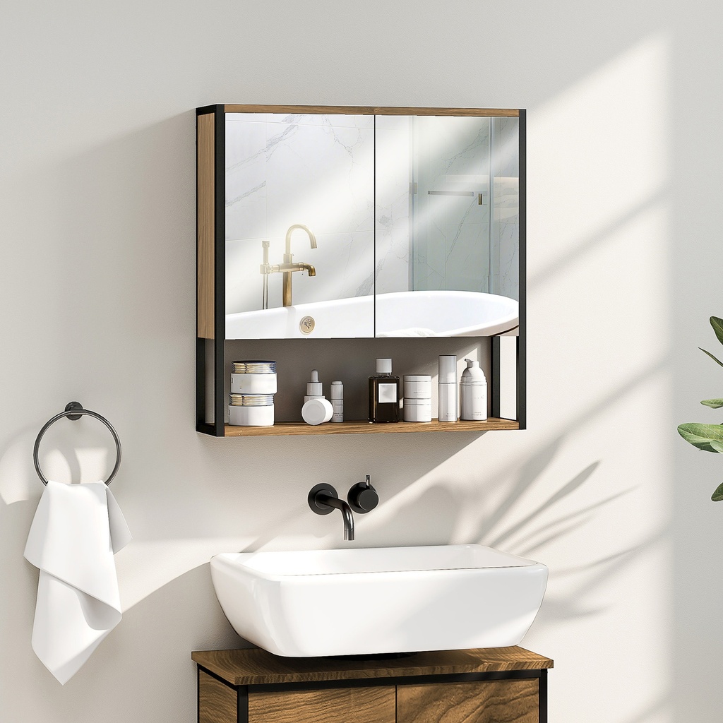Mirror Cabinet Soft-Close Natural Wood Bathroom image 2