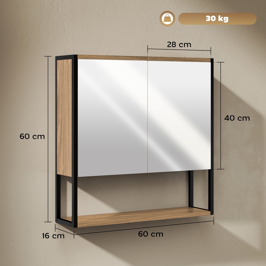 Mirror Cabinet Soft-Close Natural Wood Bathroom image 3