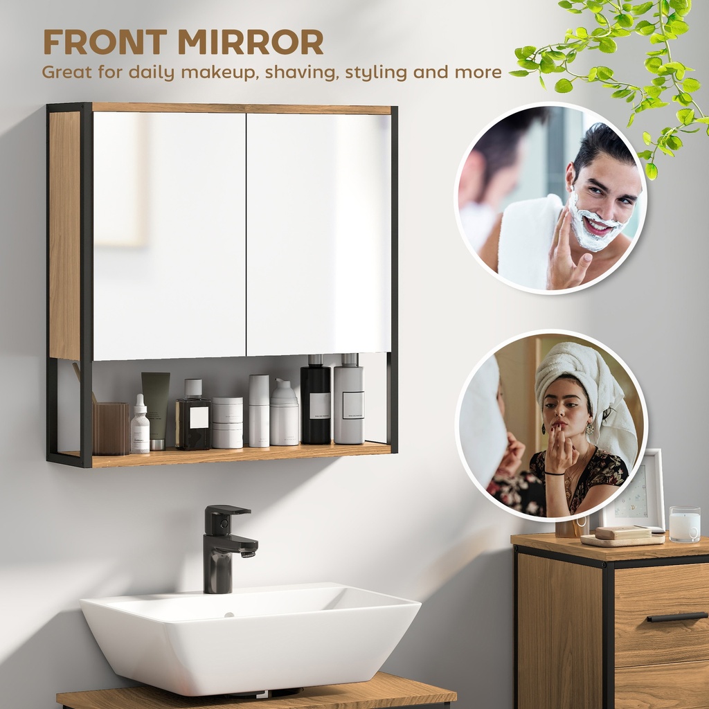 Mirror Cabinet Soft-Close Natural Wood Bathroom image 4