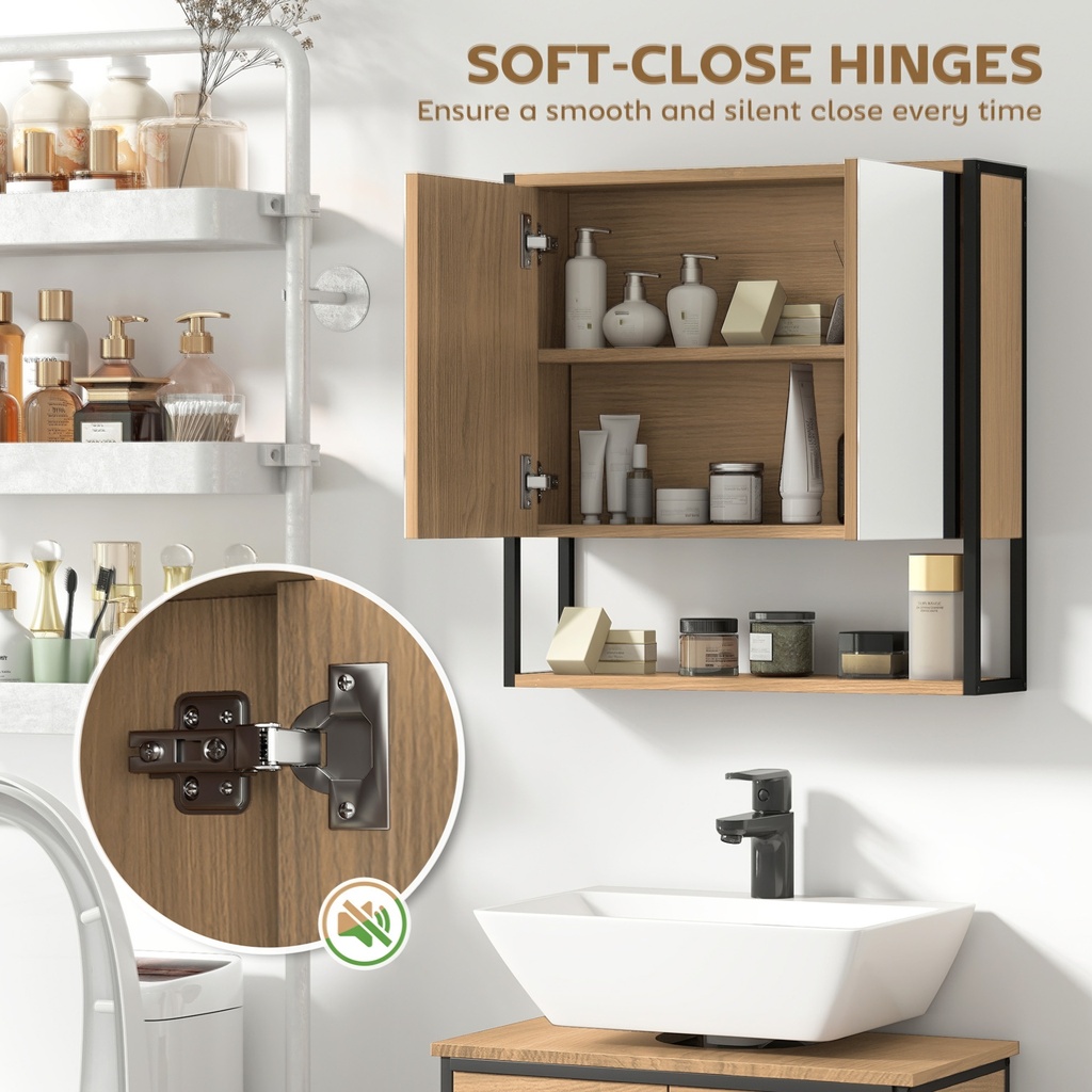 Mirror Cabinet Soft-Close Natural Wood Bathroom image 5