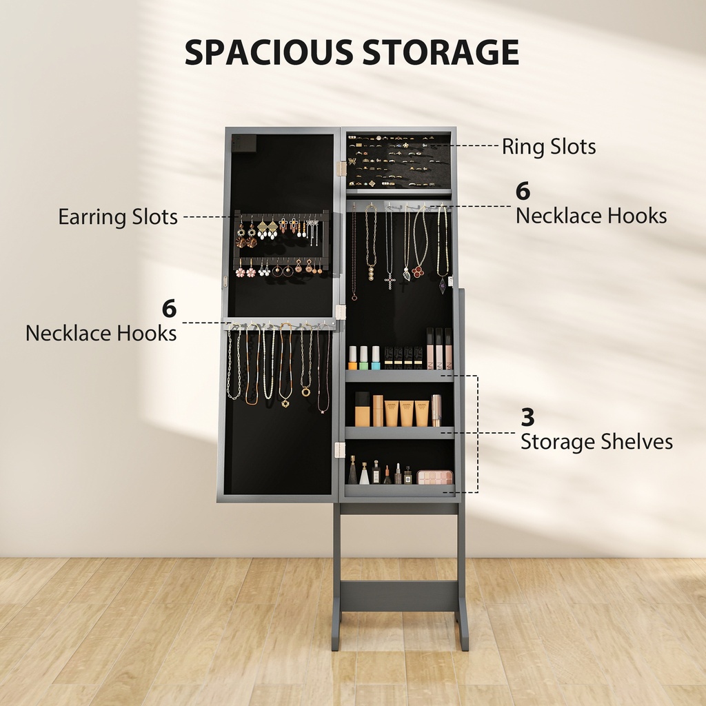 LED Jewellery Cabinet with Mirror Grey image 4