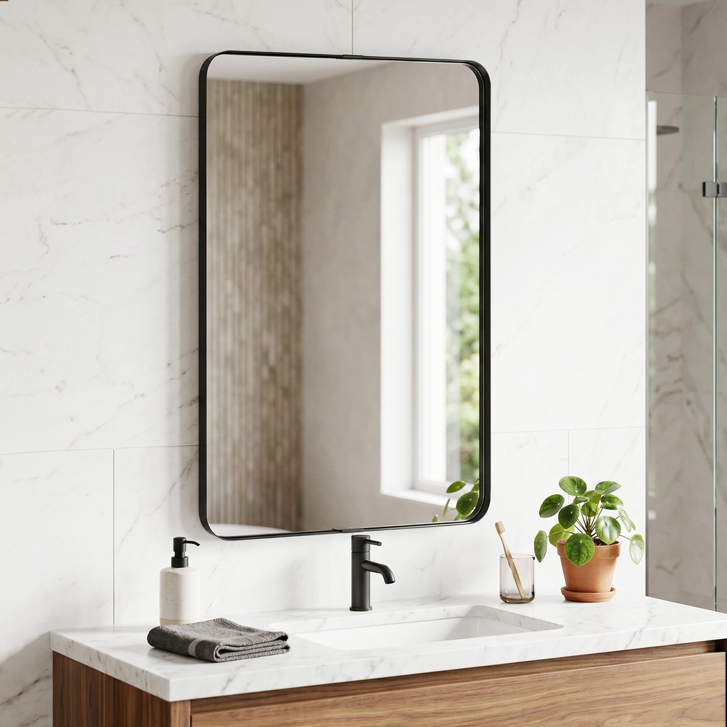 Wall-Mounted Bathroom Mirror Aluminium 90x60cm Black image 2