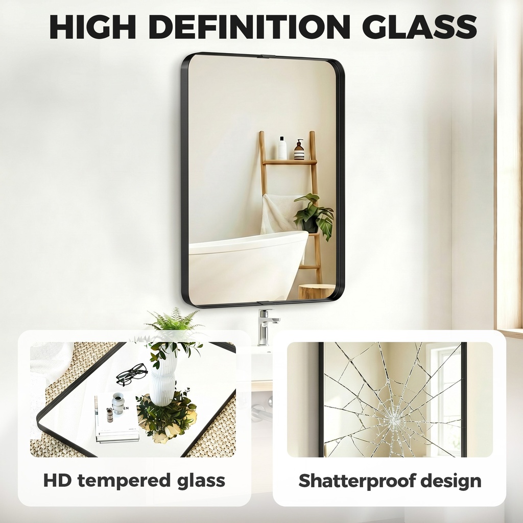 Wall-Mounted Bathroom Mirror Aluminium 90x60cm Black image 5