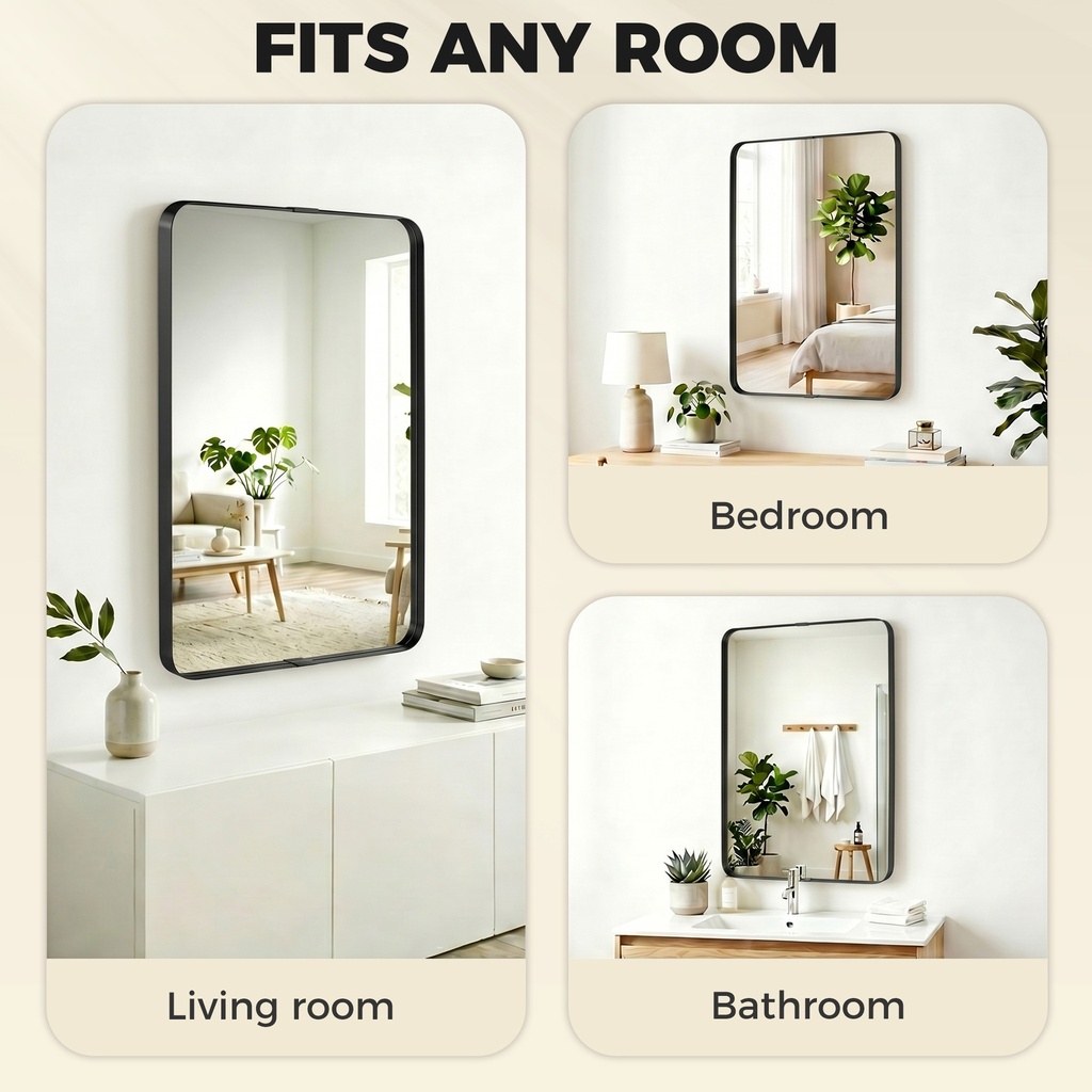 Wall-Mounted Bathroom Mirror Aluminium 90x60cm Black image 6