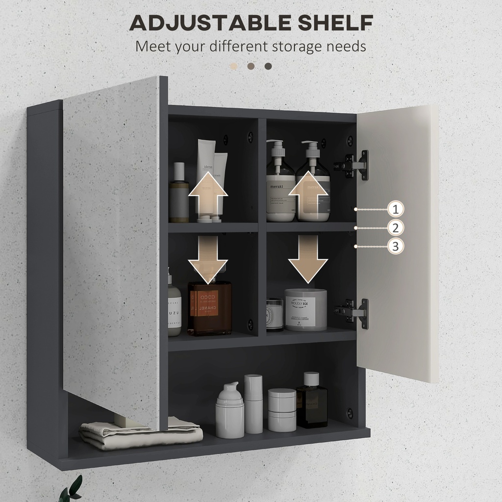 Kleankin Wall-Mounted Bathroom Cabinet Light Grey 55x17cm image 5