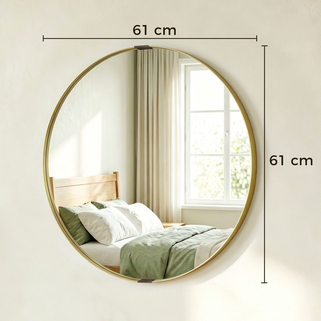 Round Wall Mirror 61cm Tempered Glass Gold image 3