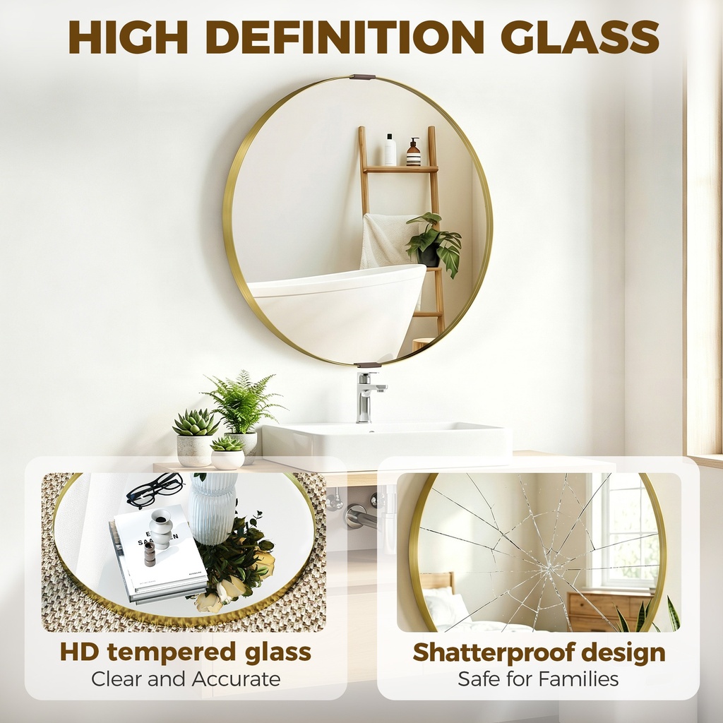 Round Wall Mirror 61cm Tempered Glass Gold image 5