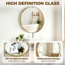 Round Wall Mirror 61cm Tempered Glass Gold image 5