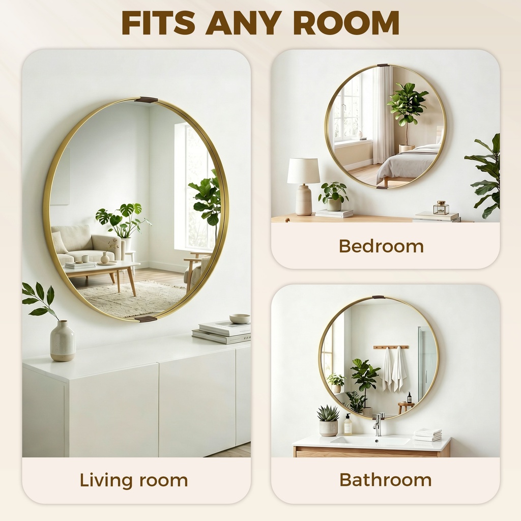 Round Wall Mirror 61cm Tempered Glass Gold image 6