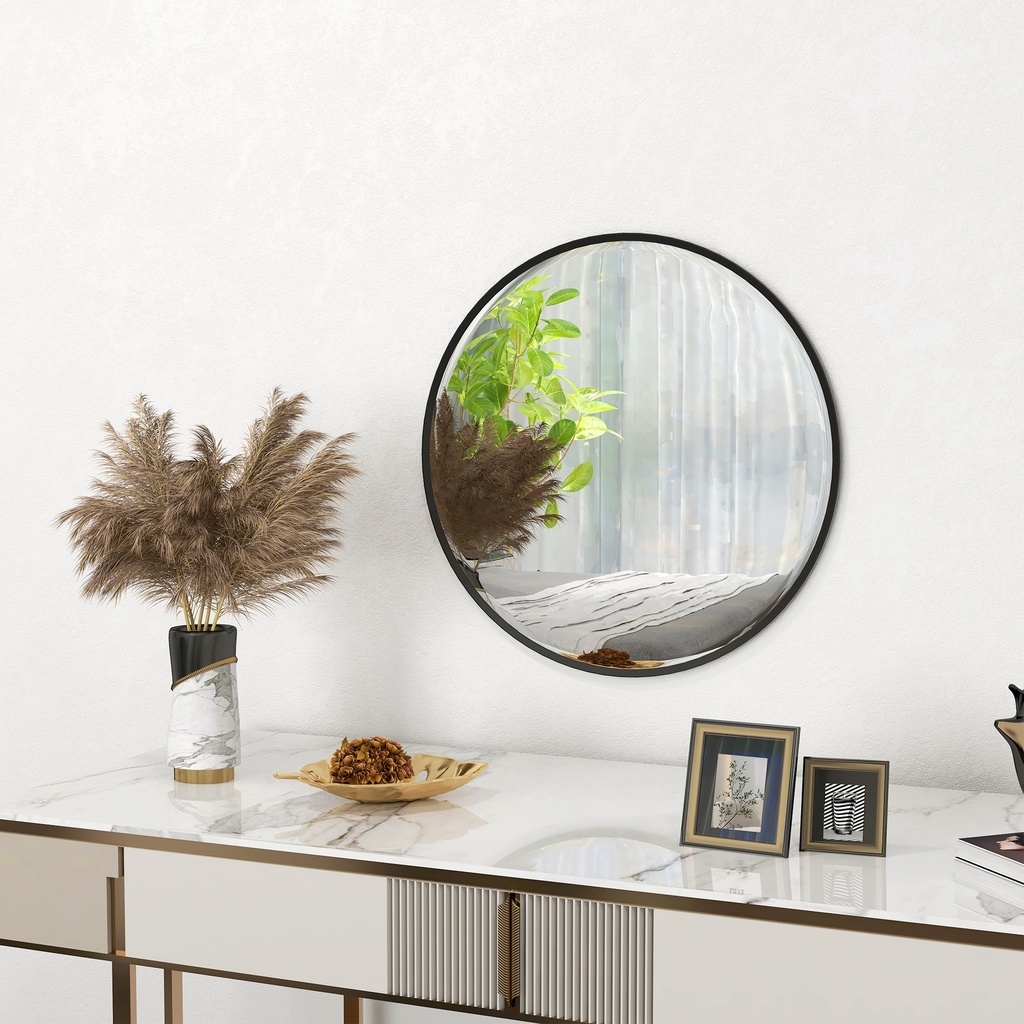 61cm Round Wall Mirror Black for Bedroom Living Room image 2