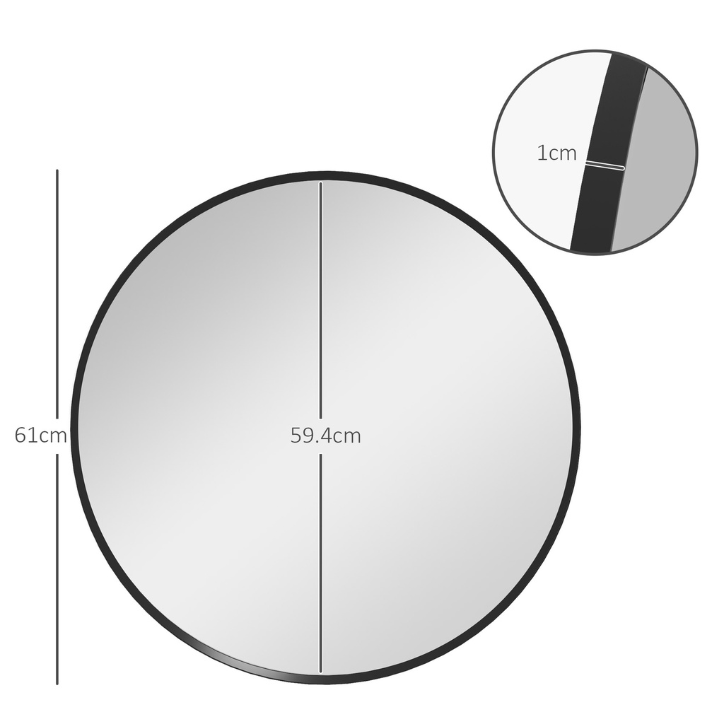 61cm Round Wall Mirror Black for Bedroom Living Room image 3
