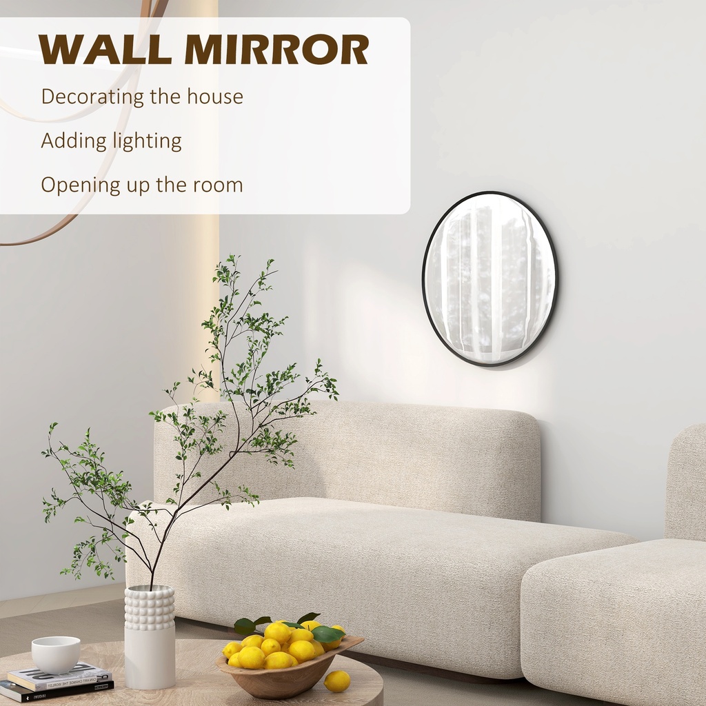 61cm Round Wall Mirror Black for Bedroom Living Room image 4