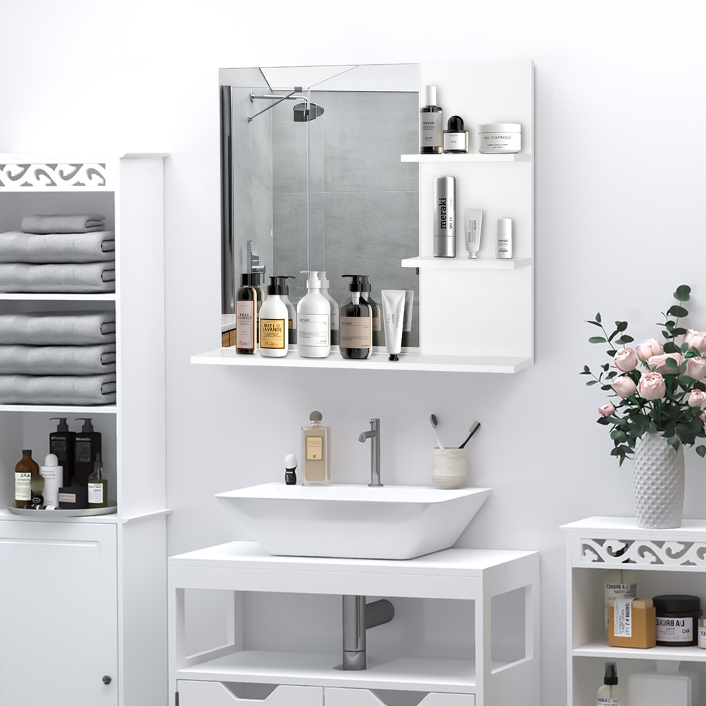 Kleankin Modern Wall-Mounted Vanity Mirror with Shelves White image 2