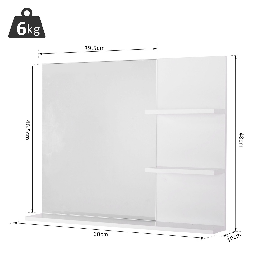 Kleankin Modern Wall-Mounted Vanity Mirror with Shelves White image 3