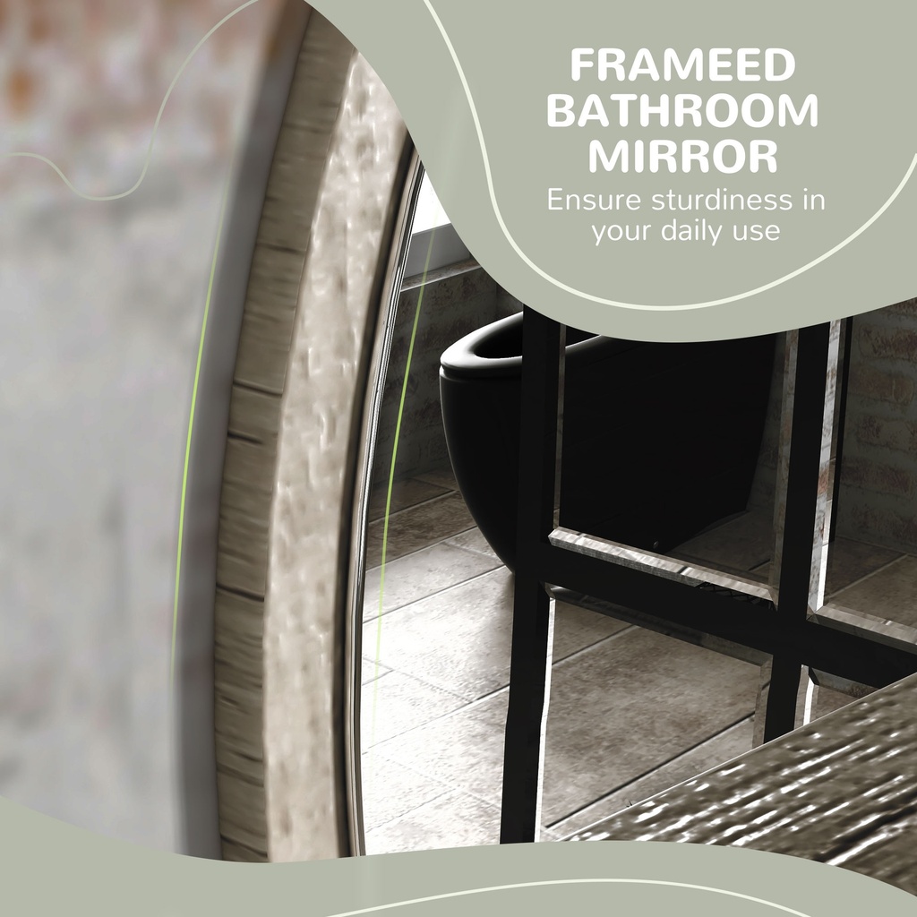 Kleankin 45cm Round Mirror with Shelf Grey Wood-Effect image 5