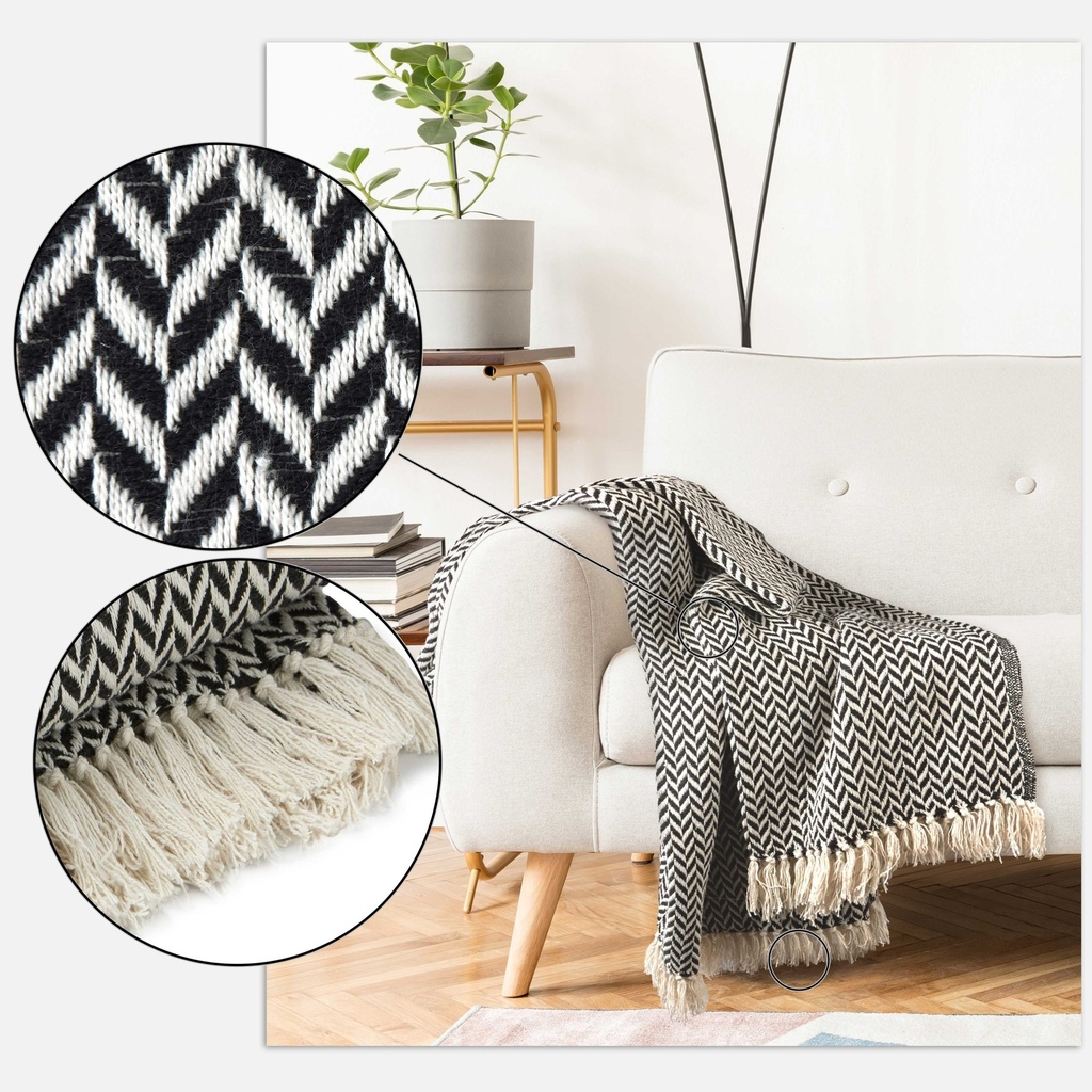 Chevron - Recycled Cotton Throw in Black - Image 5