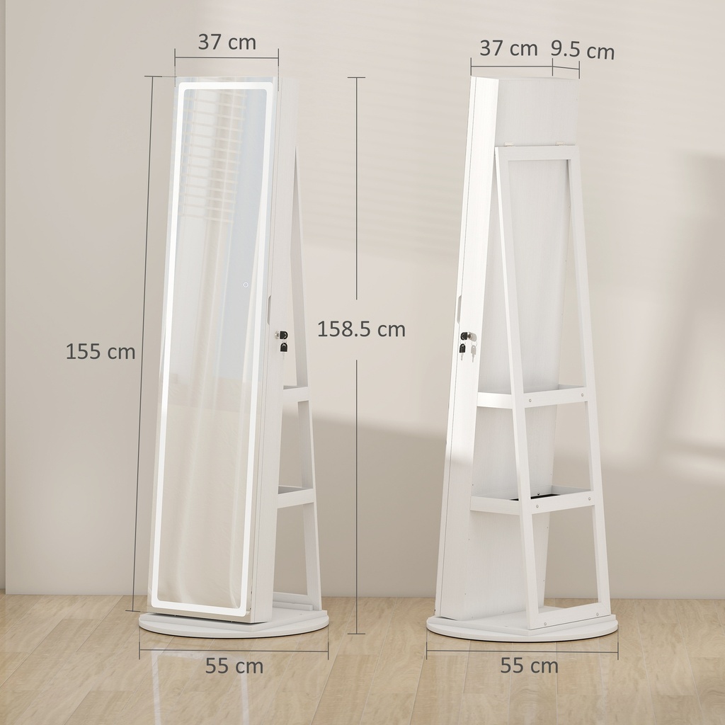 Swivel Jewellery Cabinet Full-Length Mirror White image 3